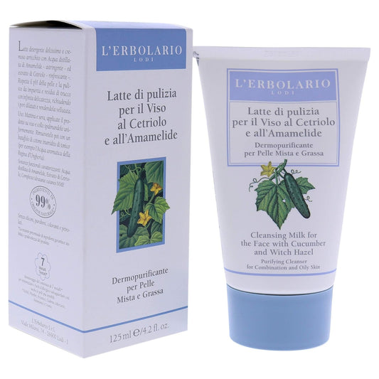 L'Erbolario Cucumber And Witch Hazel Cleansing Milk - Gentle, Creamy - Closes Up Any Dilated Pores - Leaving Your Skin Velvety Smooth - With Cucumber And Witch Hazel - For The Face - 4.2 Oz Cleanser