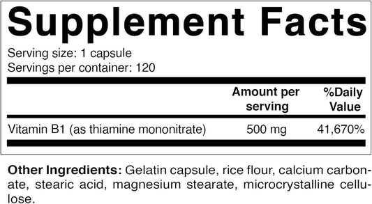 Vitamatic Vitamin B1 (Thiamine) 500mg, 120 Capsules