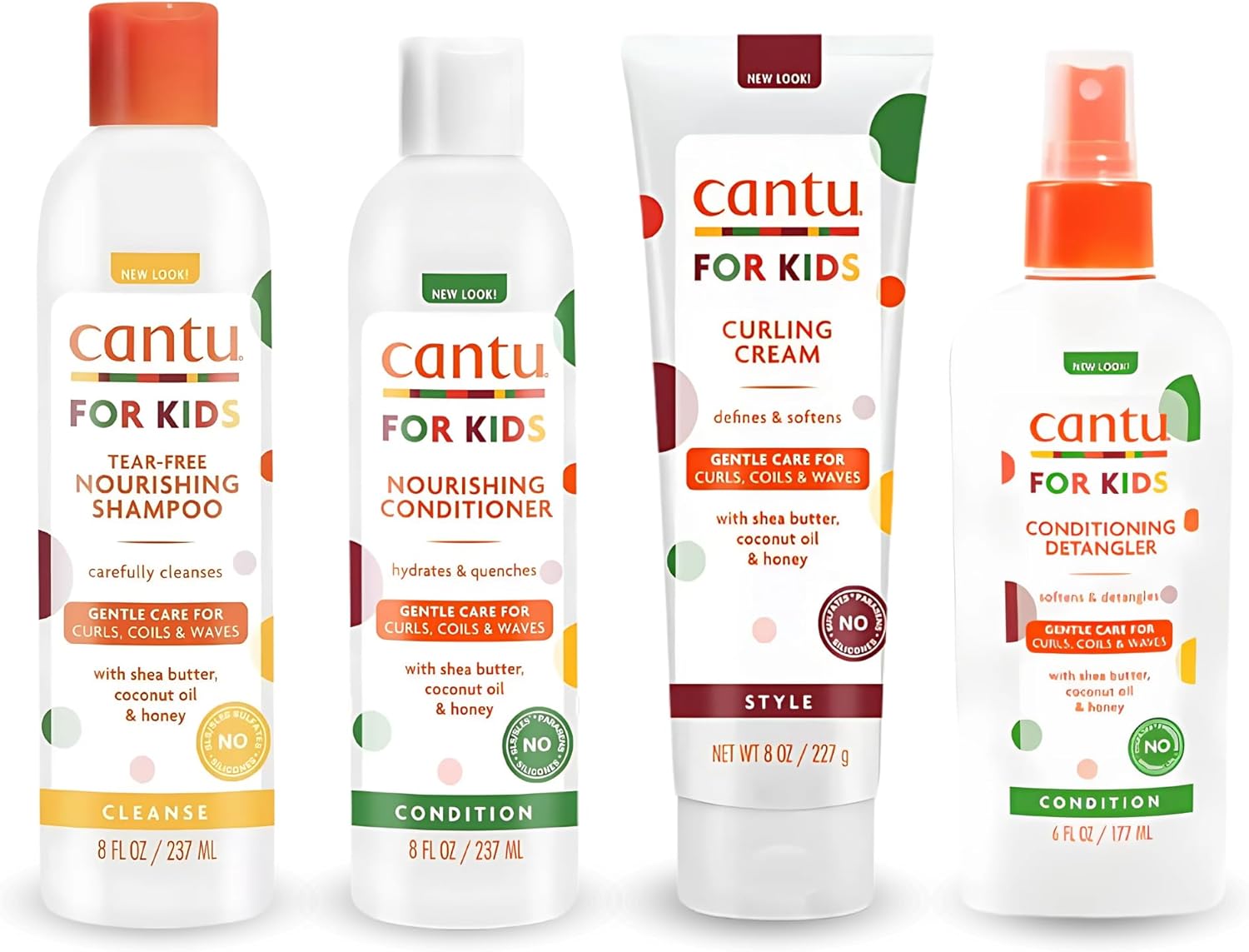 Cantu Care For Kids Gentle Care For Textured Hair - Shampoo + Conditioner + Detangler + Styling Custard (Set Of 4)