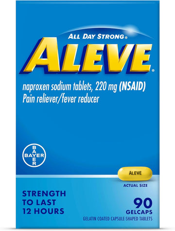 Aleve Pain Reliever & Fever Reducer Gelcaps, Naproxen Sodium, Headache Pain Relief, Back and Body Pain Relief Medicine, Pain Medicine for Adults and Children Ages 12 and Up, 90 Count