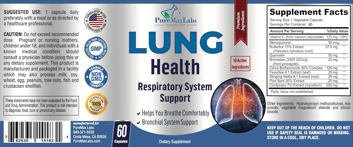 Yummyvite Lung Support Supplement, Lung Cleanse & Lung Detox Formula, Lung Health Support For Clear Lungs, Comfortable Breathing, Bronchial Health, 60 Capsules : Health & Household
