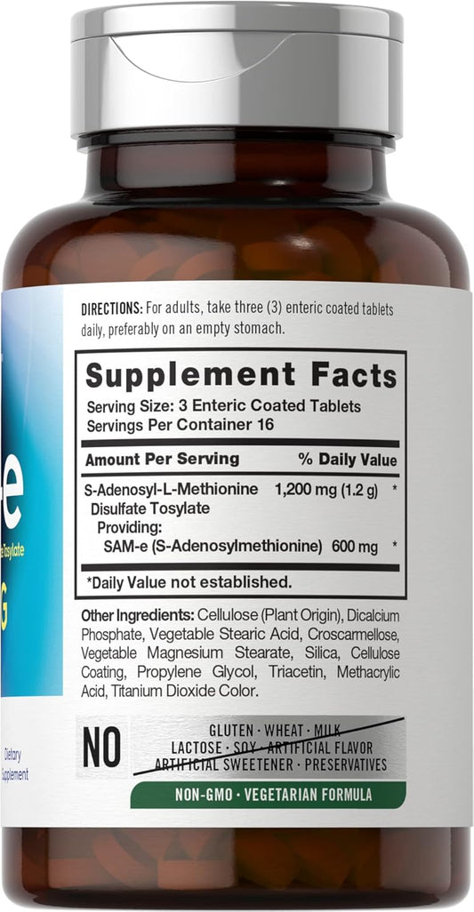 Carlyle Sam-E Supplement | 1200Mg | 50 Enteric Coated Tablets | Vegetarian, Non-Gmo, Gluten Free | By Opti-E