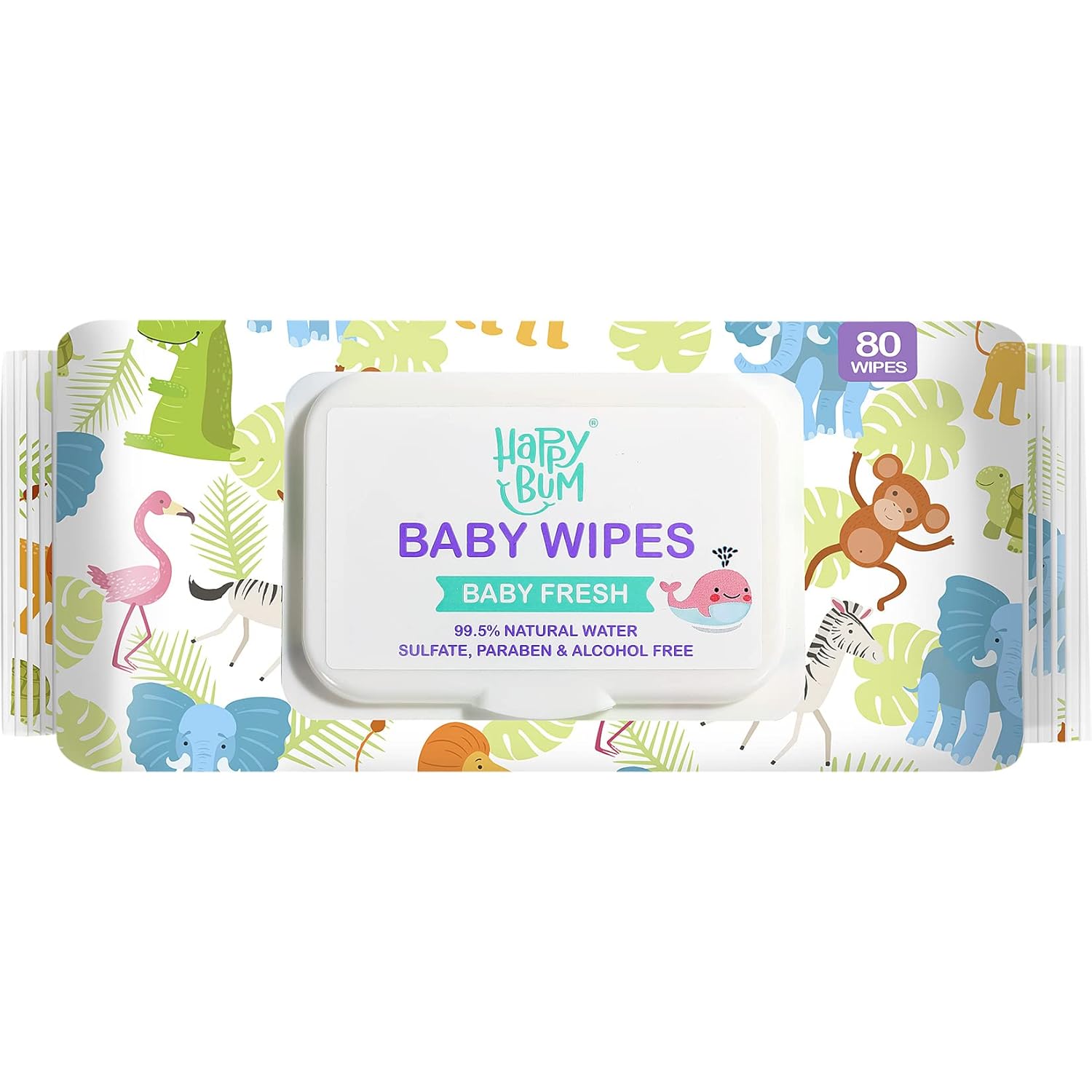 Baby Wipes - Happy Bum Sensitive Water Baby Diaper Wipes, Unscented, 4 Flip-Top Packs (320 Wipes Total)