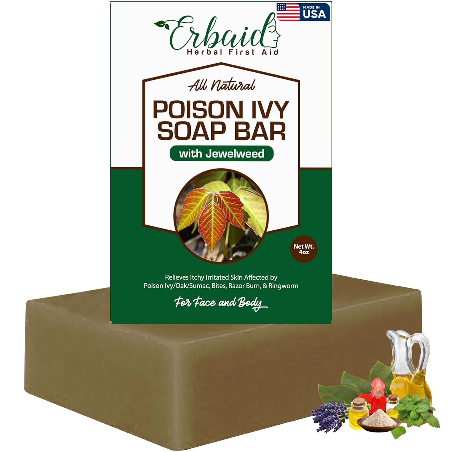 Poison Ivy Soap Bar - All Natural Poison Ivy Treatment - Anti-Itch Skin Cleanser Bar For Poison Ivy, Poison Oak & Sumac - Removes Oils, Soothes & Relieves Rashes - 4 Oz Bar Made In Usa