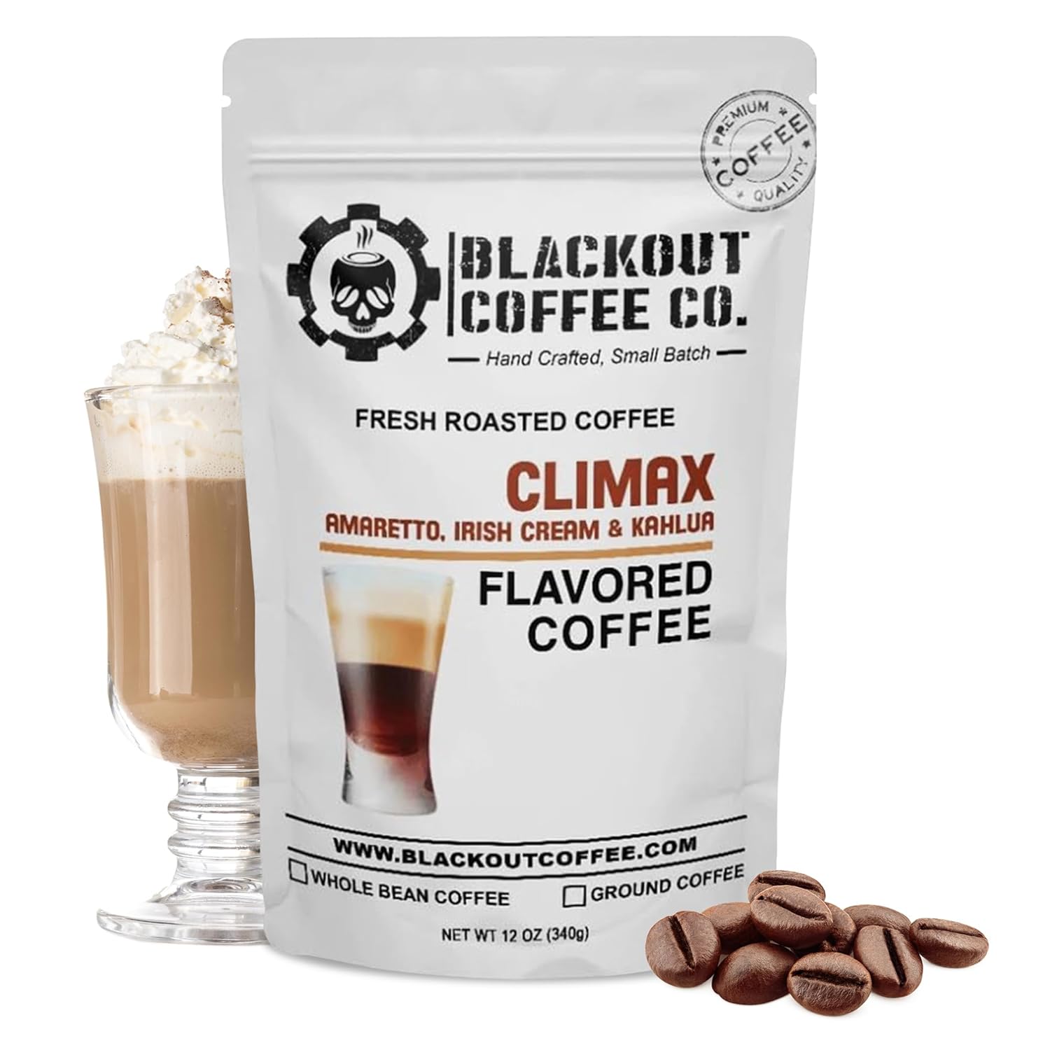 Blackout Coffee Climax Amaretto, Irish Cream & Kahlua Flavored Ground Coffee, Medium Roast - Ground Coffee, Fresh Roasted In The Usa,12 Oz Pouch