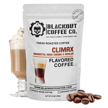 Blackout Coffee Climax Amaretto, Irish Cream & Kahlua Flavored Ground Coffee, Medium Roast - Ground Coffee, Fresh Roasted In The Usa,12 Oz Pouch