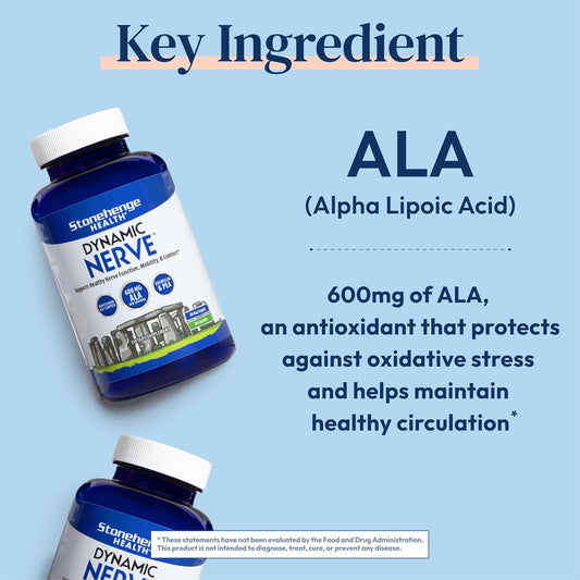 Stonehenge Health Dynamic Nerve Supplement - Supports Nerve Function In Fingers, Toes, Hands, And Feet With Alpha Lipoic Acid Ala, Benfotiamine, Pea, Robust B Complex, Boswellia