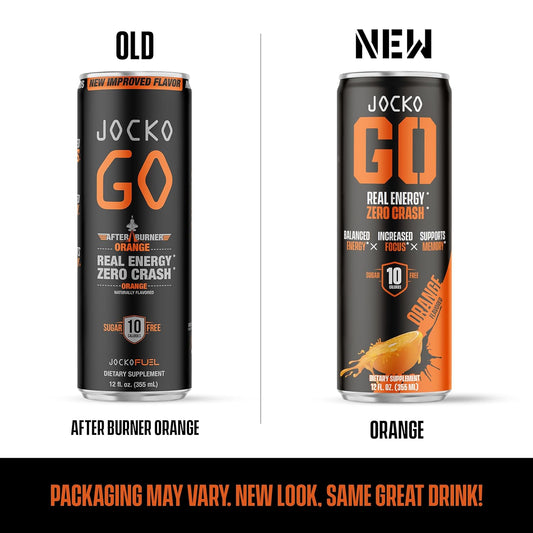 Jocko Go Energy Drink - Keto, Vitamin B12, Vitamin B6, Electrolytes, L Theanine, Magnesium- All Natural Energy Boost, Sugar Free Nootropic Monk Fruit Blend - 12 Pack (Orange)