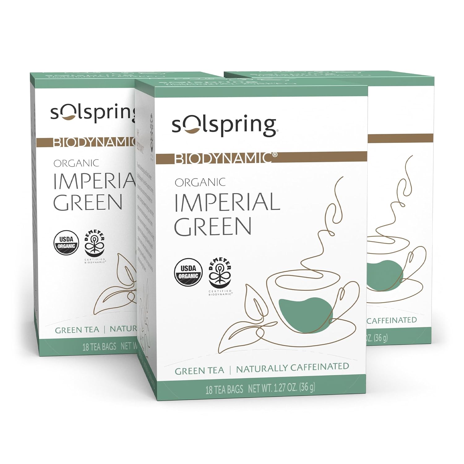 Dr. Mercola Solspring Biodynamic Organic Imperial Green Tea, 18 Tea Bags (Pack Of 3) Light And Crisp Flavor, Naturally Contains Free, Non Gmo, Gluten Free, Soy Free, Usda Organic, Demeter Certified Biodynamic