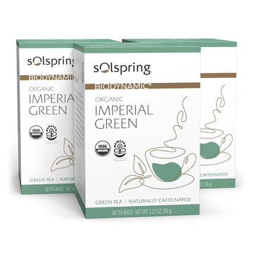 Dr. Mercola Solspring Biodynamic Organic Imperial Green Tea, 18 Tea Bags (Pack Of 3) Light And Crisp Flavor, Naturally Contains Free, Non Gmo, Gluten Free, Soy Free, Usda Organic, Demeter Certified Biodynamic