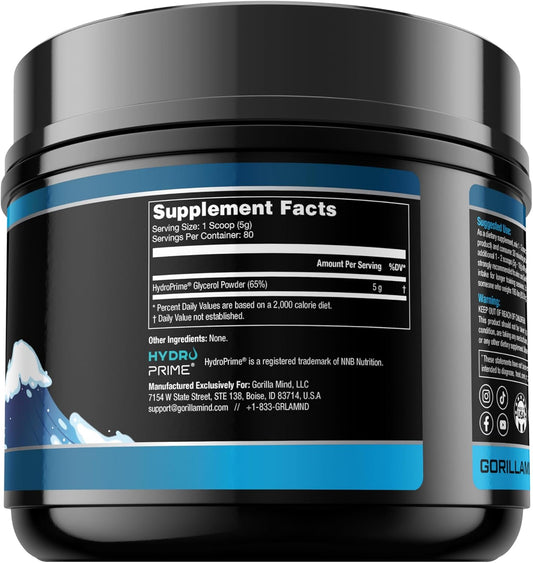 Gorilla Mind Hydroprime® Glycerol Pre-Workout - Hydrating Pre-Workout Formula For Intense Pumps · Intramuscular Hyper-Hydration · Increased Power & Endurance/Mixes Flawlessly - 400G