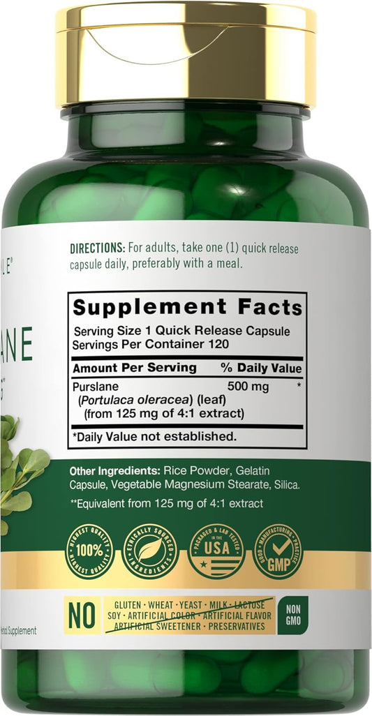 Carlyle Purslane Capsules | 500Mg | 120 Count | Portulaca Oleracea Extract | Non-Gmo, Gluten Free Supplement