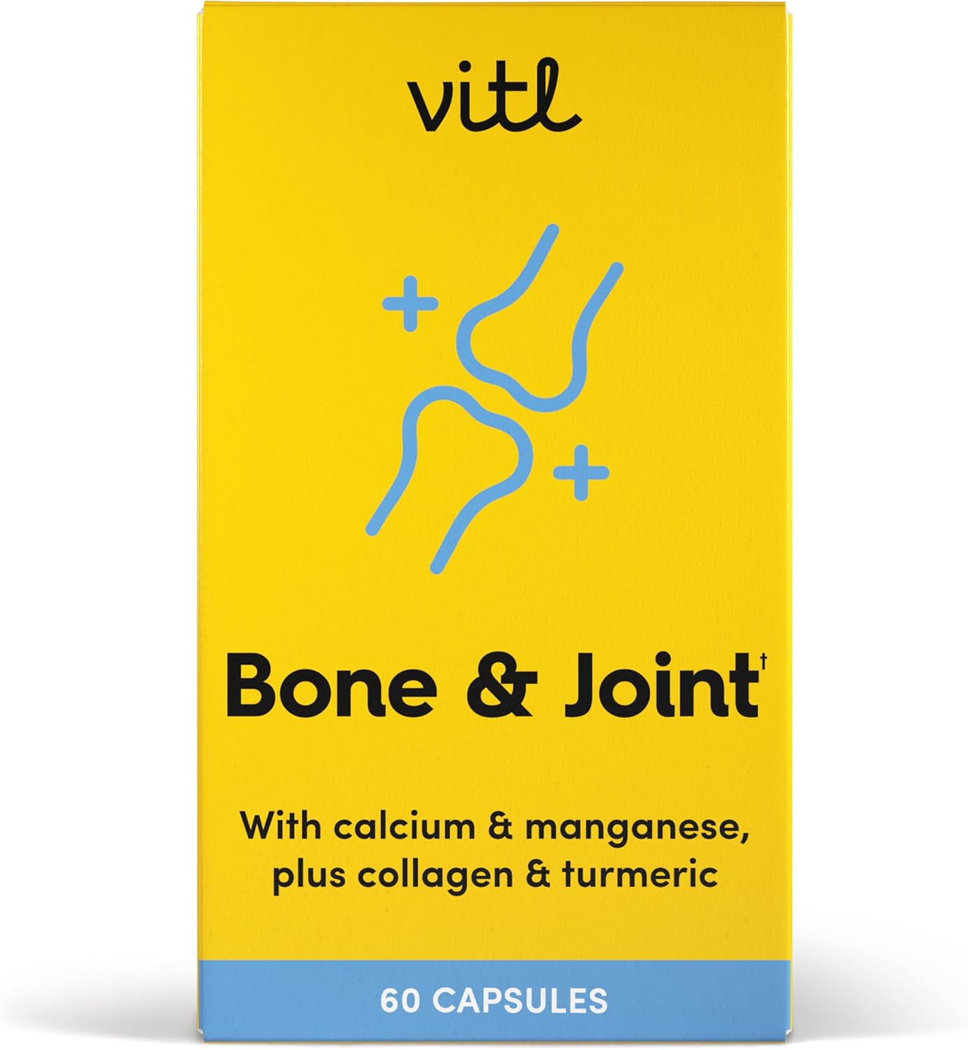 Vitl Bone & Joint Supplement - 60 Capsules - With Calcium, Manganese, Hydrolysed Type Ii Collagen & Turmeric - Maintenance For Joints, Bones & Cartilage - Support Mobility & Flexibility