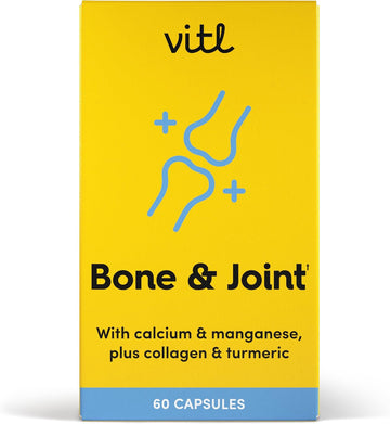 Vitl Bone & Joint Supplement - 60 Capsules - With Calcium, Manganese, Hydrolysed Type Ii Collagen & Turmeric - Maintenance For Joints, Bones & Cartilage - Support Mobility & Flexibility