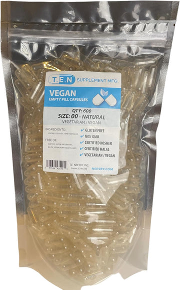 T.E. Neesby Vegan Empty Pill Capsules-Size 00 Pull Apart Caps - 600 Count - Clear Caps - Diy Capsule Filling