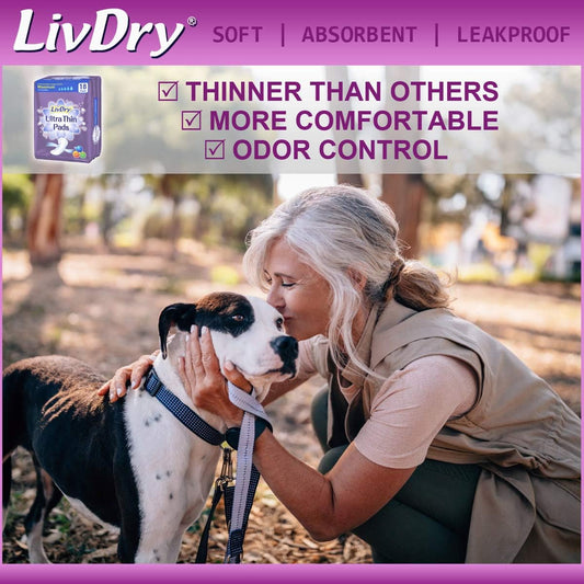 Livdry Incontinence Ultra Thin Pads For Women | Leak Protection And Odor Control | Extra Absorbent (Maximum 18-Count)