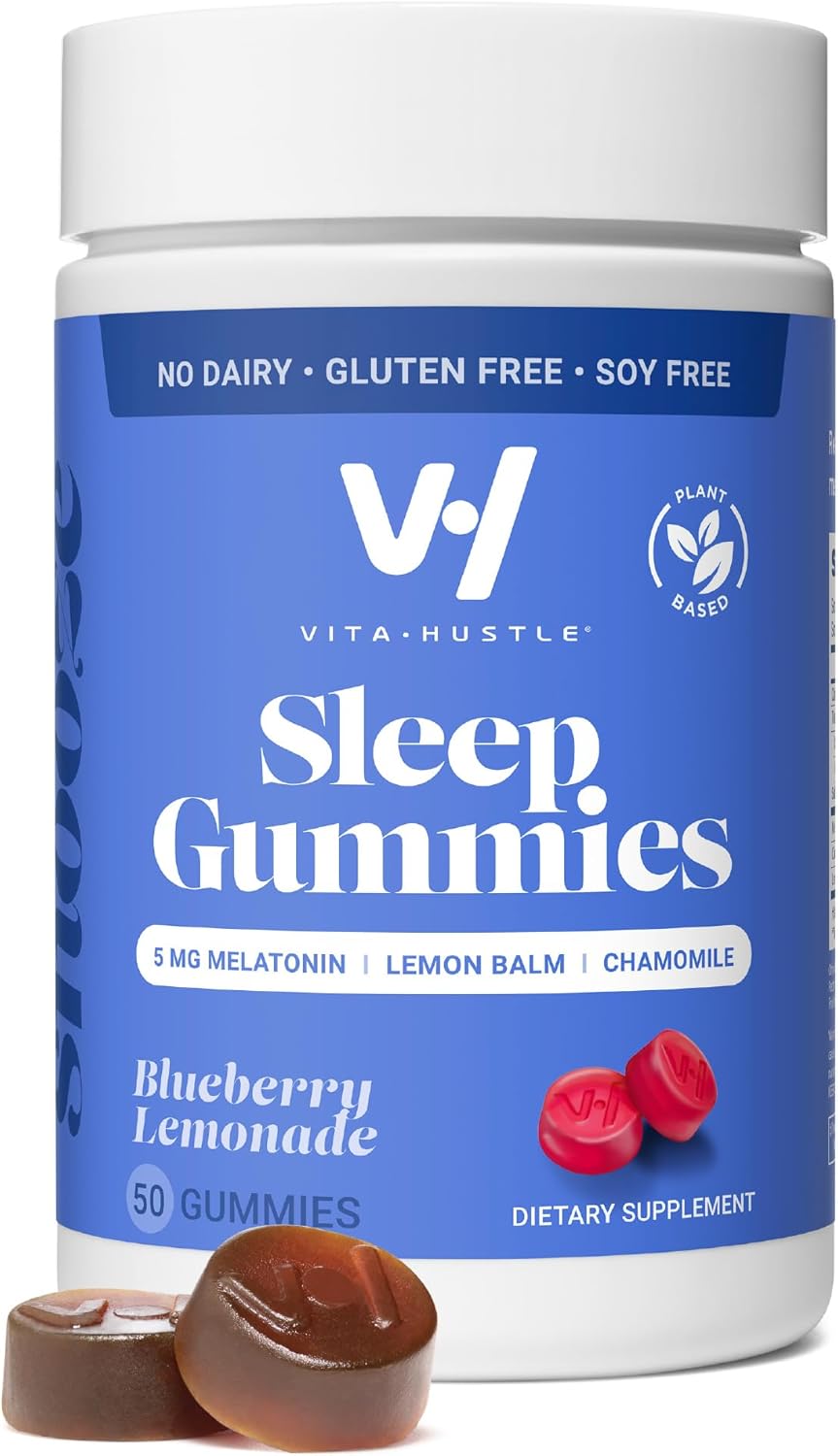 Vitahustle Natural Sleep Gummy 5 Mg Melatonin, Lemon Balm, Chamomile, Relax & Sleep Aid, Low Sugar, Plant-Based, Blueberry Lemonade, 50 Count