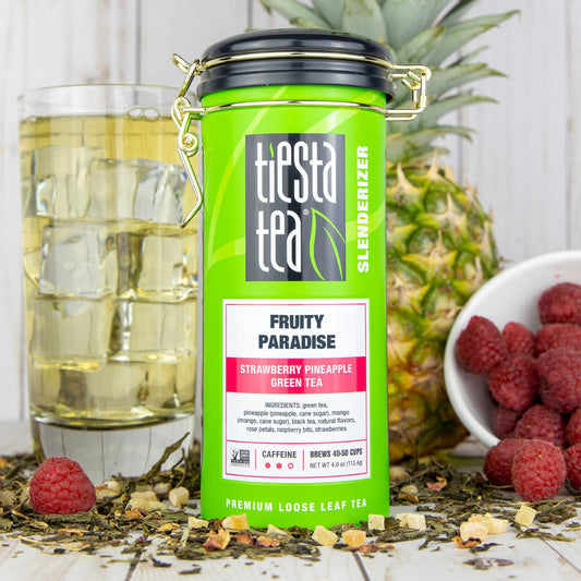 Tiesta Tea - Fruity Paradise Strawberry Pineapple Green Tea Premium Loose Leaf Tea Medium Caffeinated Green Tea Make Hot Or Iced Tea, Up To 250 Cups - 16Oz Bulk Pouch & 4Oz Refillable Tin Combo