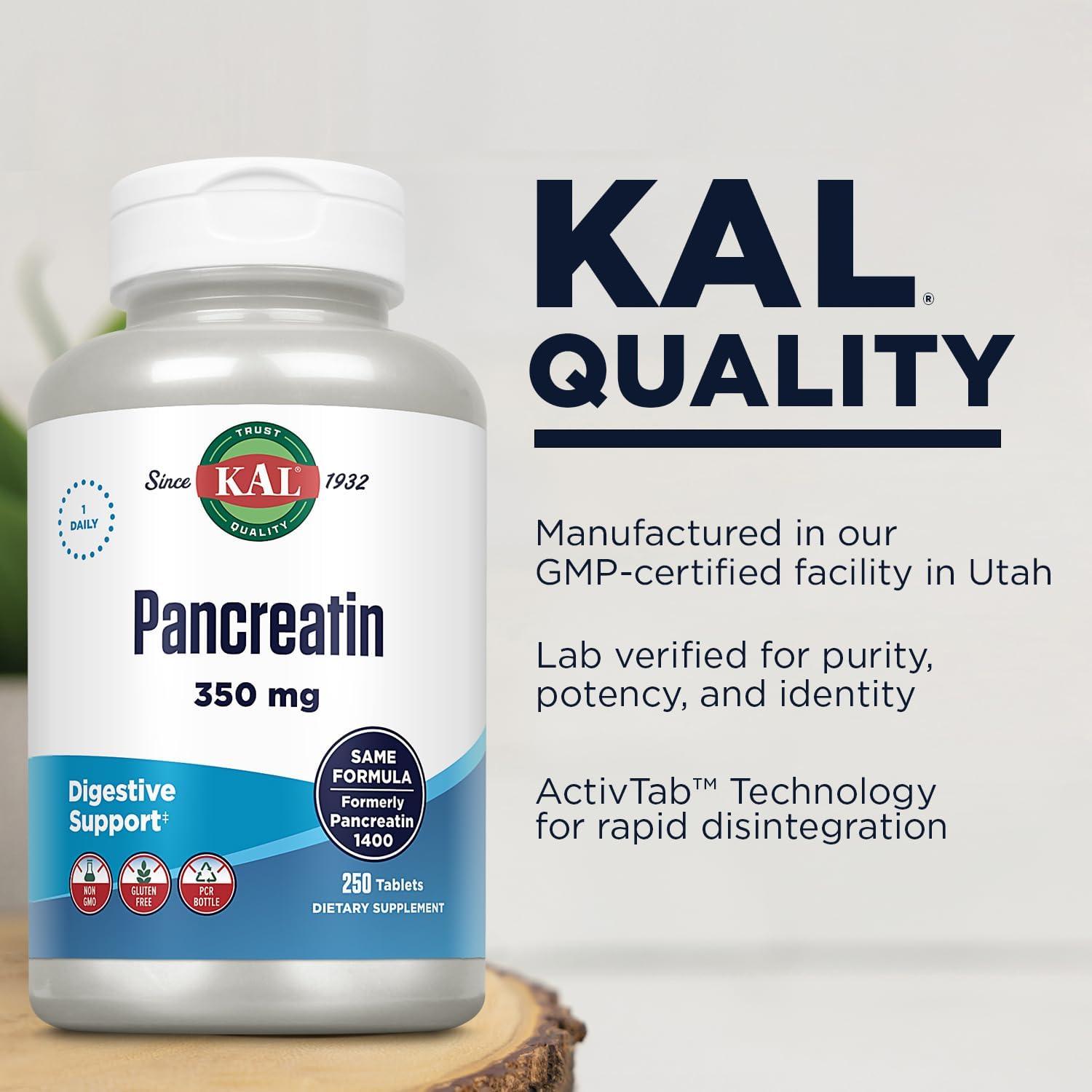 KAL Pancreatin 350mg, Digestive Enzymes for Women and Men, Pancreatic Enzymes for Digestive Health Support, Gluten Free, Non-GMO, Rapid Disintegration, 60-Day Guarantee, 250 Servings, 250 Tablets : Health & Household