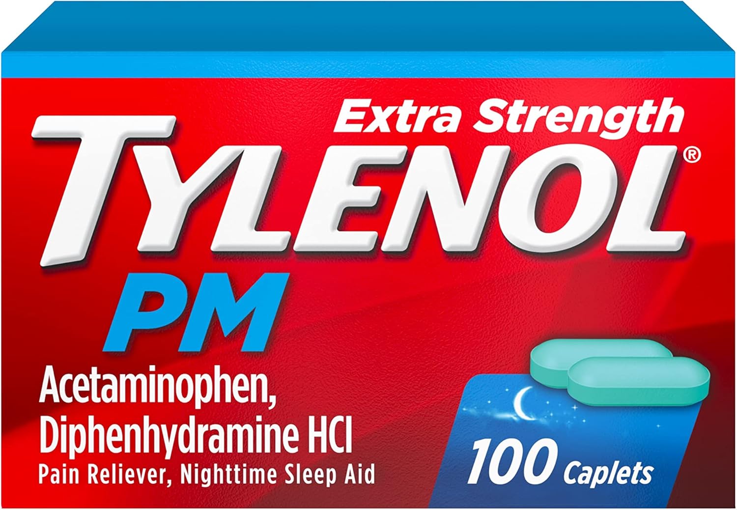 Tylenol Pm Extra Strength Nighttime Pain Reliever & Sleep Aid Caplets, 500 Mg Acetaminophen & 25 Mg Diphenhydramine Hcl, Relief For Nighttime Aches & Pains, Non-Habit Forming, 100 Ct