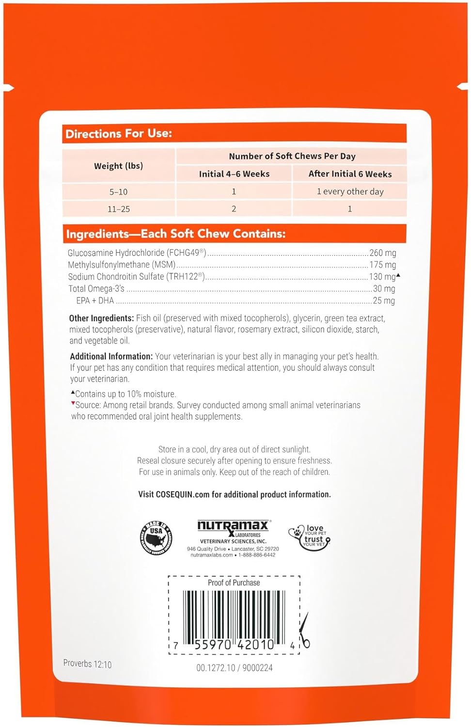 Nutramax Cosequin Minis Maximum Strength Joint Health Supplement - With Glucosamine, Chondroitin, MSM, and Omega-3's, 45 Soft Chews : Pet Supplies