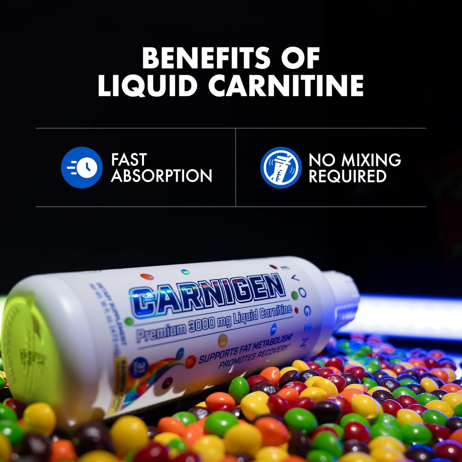 Evogen Carnigen Premium L Carnitine Liquid – L Carnitine 3000 Supplement | L Carnitine Supplement For Fat Metabolism & Recovery | Acetyl L-Carnitine | Caffeine Free | Rainbow Candy | 31 Servings : Health & Household