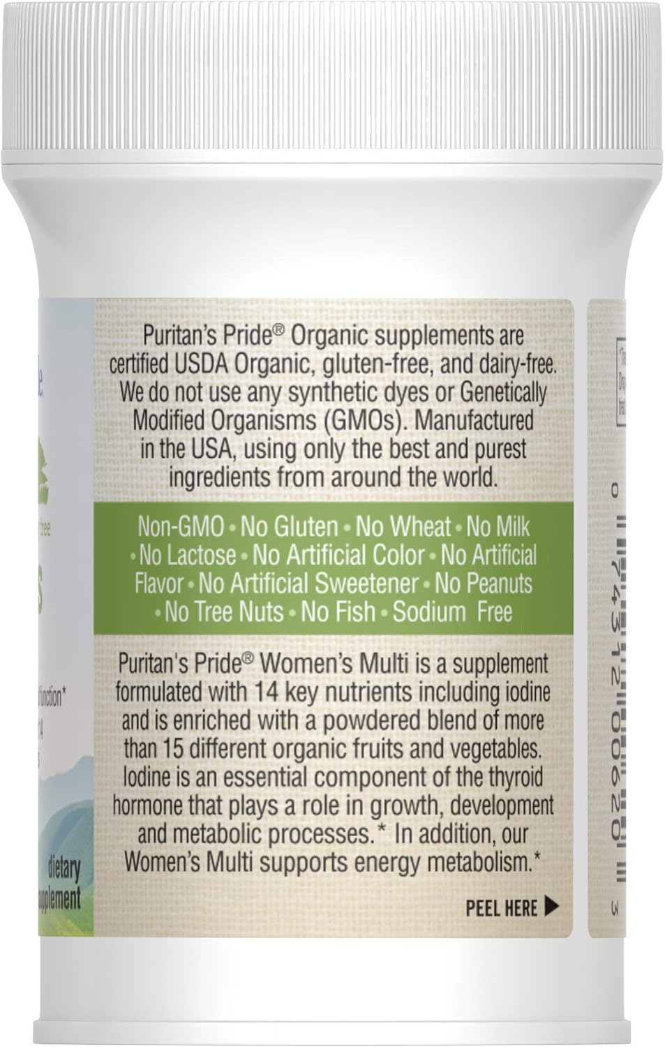 Puritan's Pride Organic Women's Multivitamins with Zinc, 30 Tablets