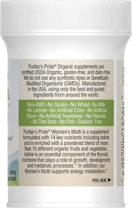 Puritan's Pride Organic Women's Multivitamins with Zinc, 30 Tablets