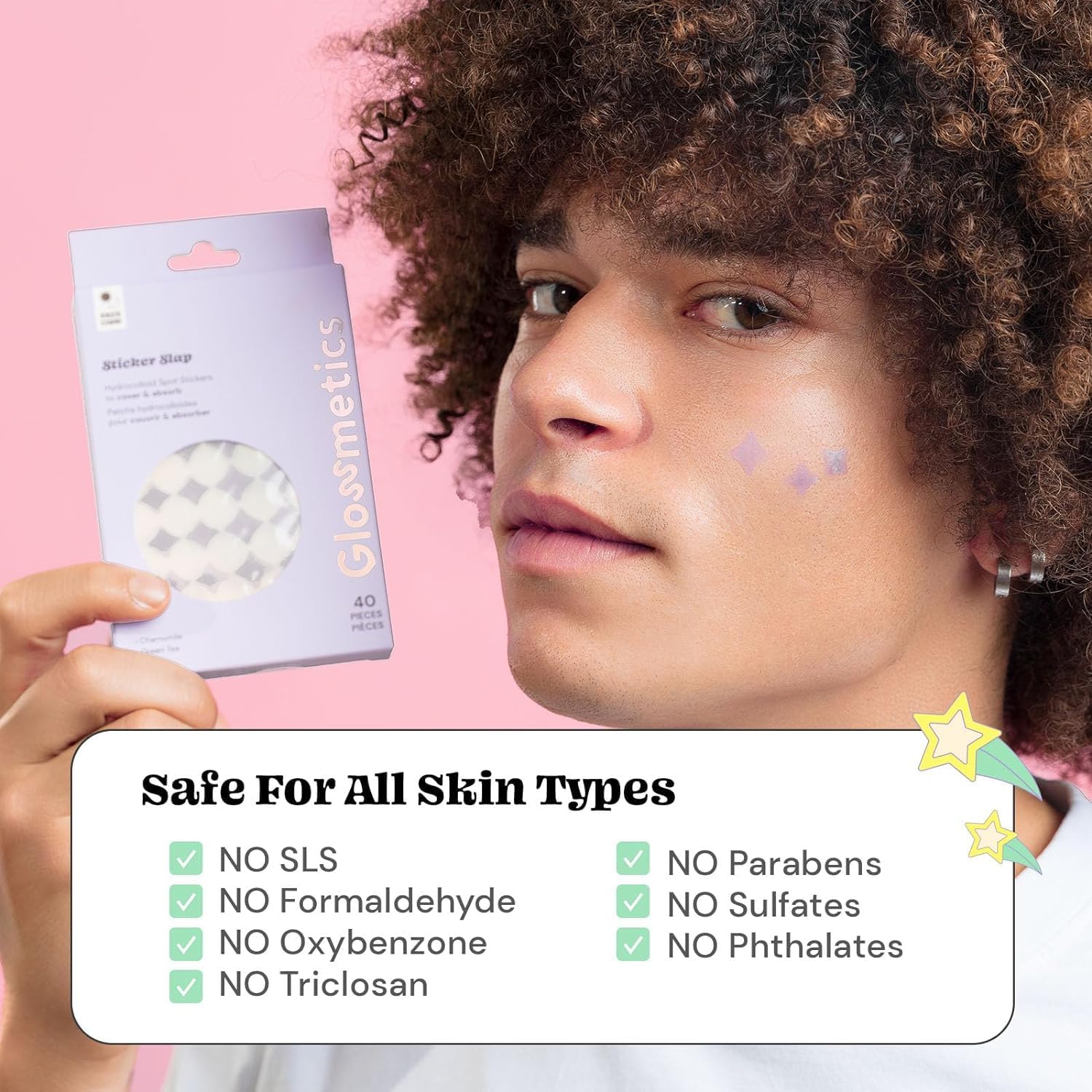 Glossmetics Sticker Slap Hydrocolloid Spot Sticker Cute Pimple Patches for Face, Zit treatment, Hydrocolloid Patches for Pimples,(40 Count) (Star Blemish Patches) : Beauty & Personal Care