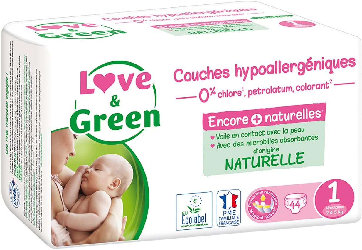 Love & Green Hypoallergenic Diapers 44 Diapers Size 1 (2-5Kg)