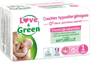 Love & Green Hypoallergenic Diapers 44 Diapers Size 1 (2-5Kg)