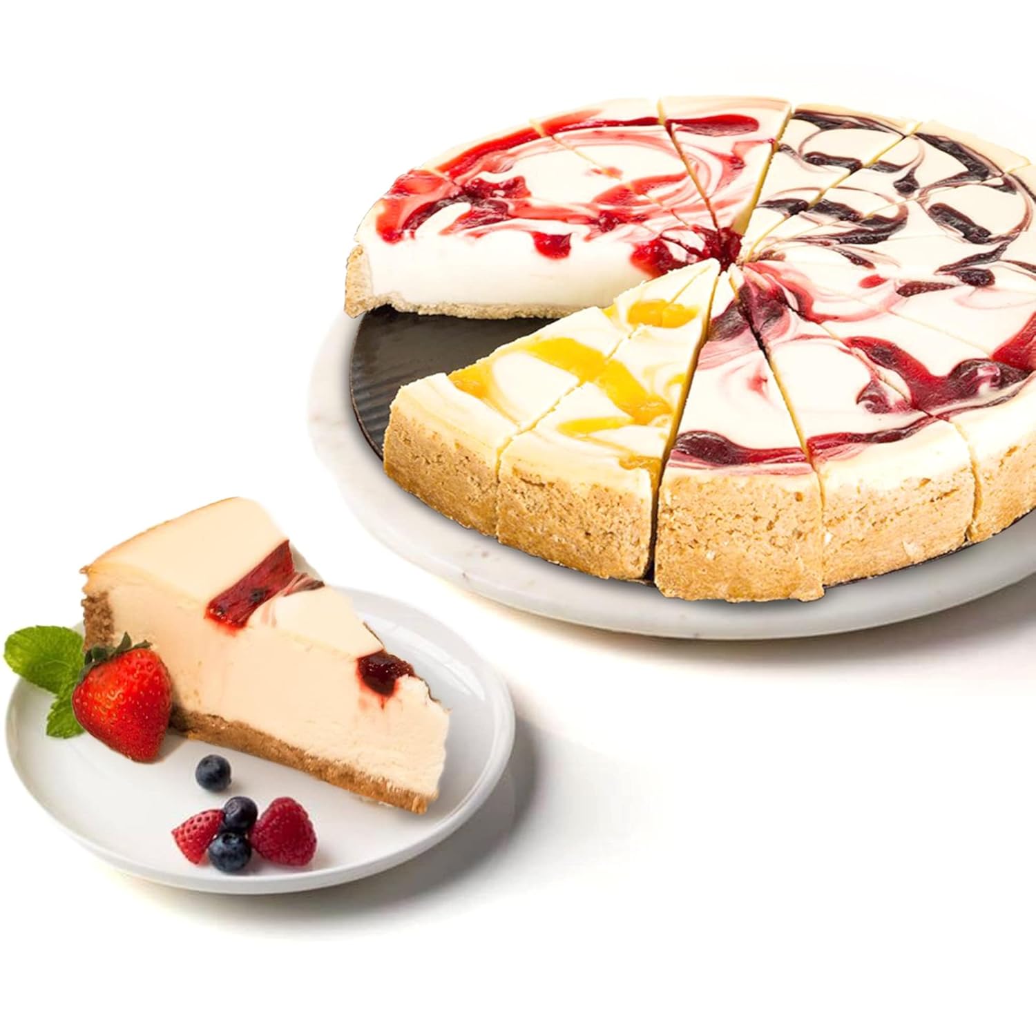 Fruit Cheesecake Sampler 10" - Pre-Sliced 16 Pcs. Cheesecake With 4 Types Of Delicious Fruit Flavors. Fresh Bakery Dessert Great Gift Idea For Potlucks, Family Gatherings And Housewarmings!