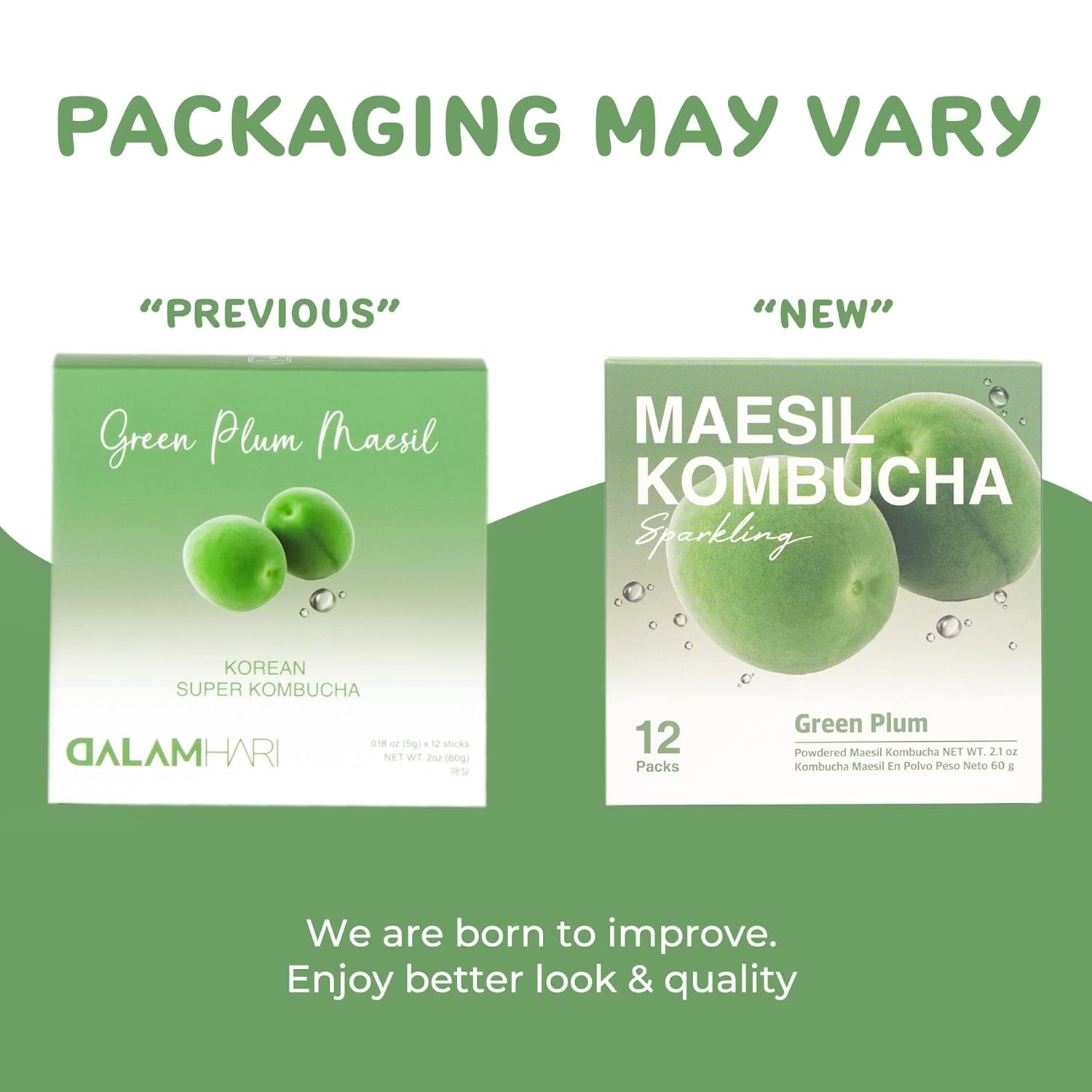 Dalamhari Green Plum Super Kombucha Powder Tea, 12 Counts | 15Kcal Scoby Fizz Sticks Urban Remedy Hydrant Powder Packets Switch Drink Health Ade Synergy Kombucha Kambutcha