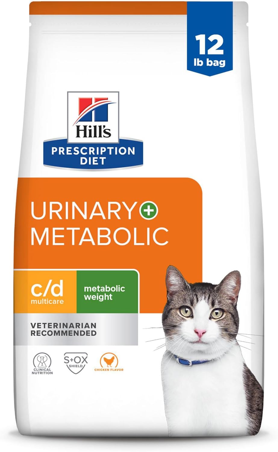 Hill'S Prescription Diet C/D + Metabolic, Urinary + Weight Care Chicken Flavor Dry Cat Food, Veterinary Diet, 12 Lb. Bag