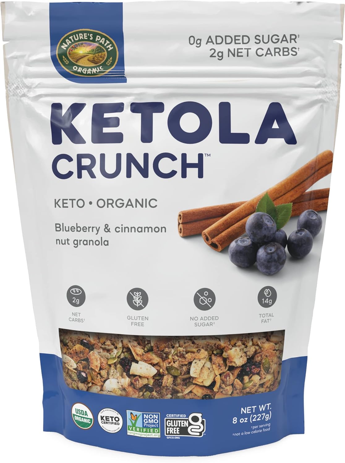 Nature's Path Organic Keto Crunch Blueberry and Cinnamon Nut Granola, 8 Ounce (Pack of 6), Keto Certified, Non-GMO, Gluten Free, 1g Net Carbs, 5g Plant Based Protein