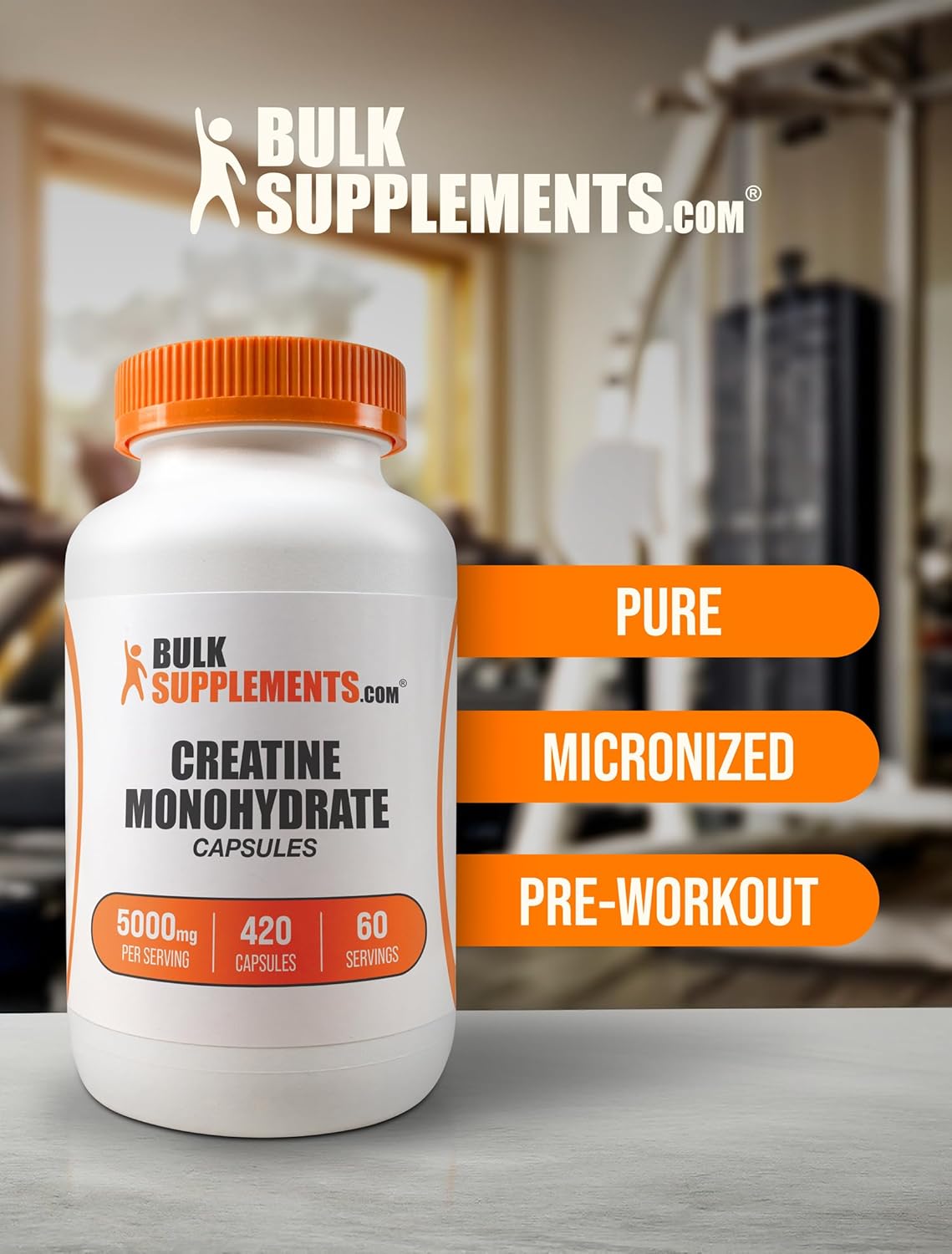 BulkSupplements.com Creatine Monohydrate Capsules - Micronized Creatine Monohydrate, Creatine Pills - 7 Creatine Capsules per Serving, 5000mg, Gluten Free, 420 Capsules (Pack of 1) : Health & Household