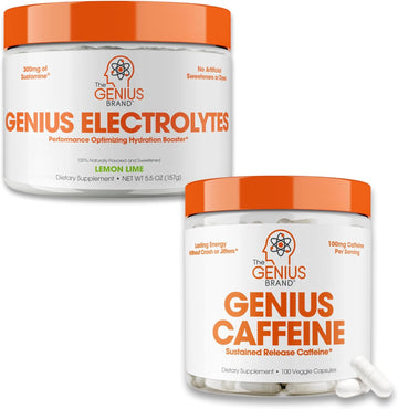 Genius Hydration & Energy Stack - Sustained Release Caffeine Pills & Natural Electrolytes Drink Mix - Optimal Focus, Stamina & Hydration Supplement