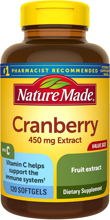 Nature Made Cranberry With Vitamin C, Dietary Supplement For Immune And Antioxidant Support, 120 Softgels, 60 Day Supply
