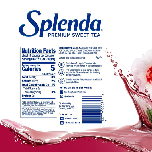 Splenda Premium Sweet Tea On Tap, 1 Gallon Bag In Box Ready To Drink Liquid, Hibiscus Tea, 128 Fl Oz