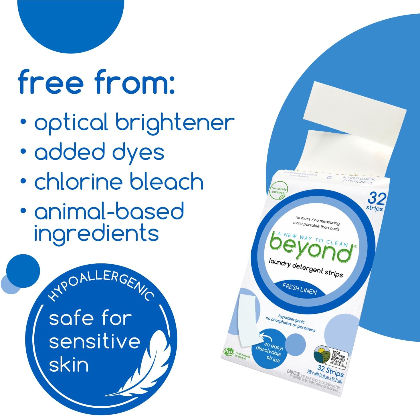 Beyond Laundry Detergent Strips [12 Packs Of 32 Strips] - Fresh Linen - Eco-Friendly, Hypoallergenic. Travel Friendly. Dissolvable Strips