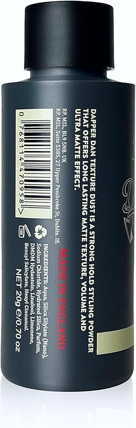 Dapper Dan Ultra Matte Texture Dust, Hair Volumising Texture Powder For Men, Adds Volume And Texture, High Hold Hair Styling Powder, Citrus Cologne Scent, 1 X 20G