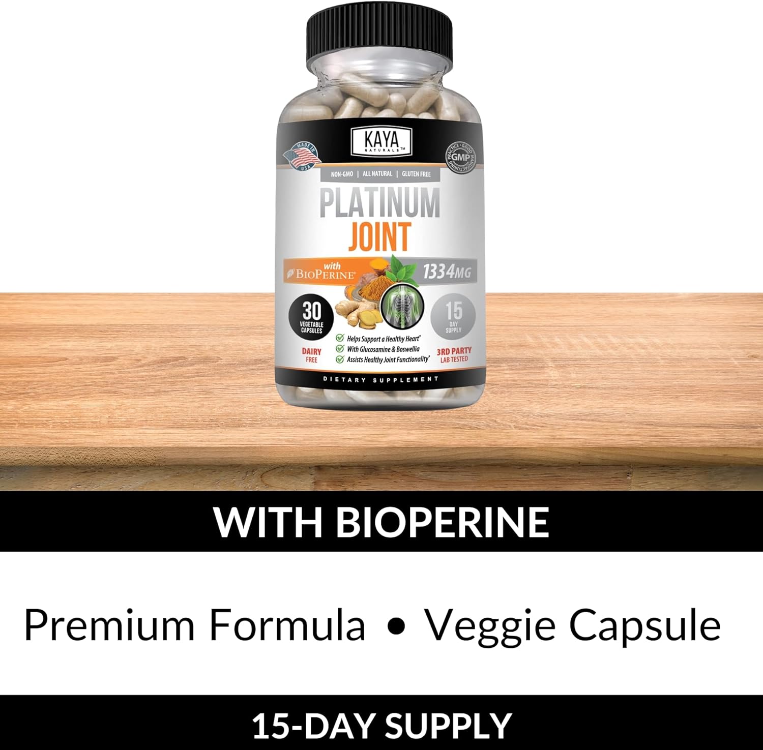 Kaya Naturals Platinum Joint | Nature Made Bioperine, Glucosamine, Turmeric with Boswellia, Healthy Natural Joint Support, Turmeric Curcumin 1334mg - 30 Capsules : Health & Household