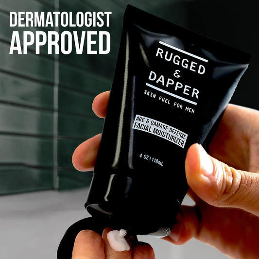 Rugged & Dapper Age Defense Mens Face Moisturizer | 4Oz | Hydrating Mens Face Lotion | Unscented + Anti- Aging Formula For Clear Skin | Natural Ingredients | Made In Usa