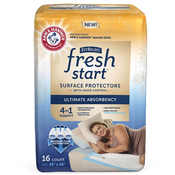 FitRight Fresh Start Disposable Underpads 23" x 36" (16 Count) Bed Pads for Incontinence, Absorbent Chucks Pads with The Odor-Control Power of ARM & Hammer (16 Count, Pack of 1)