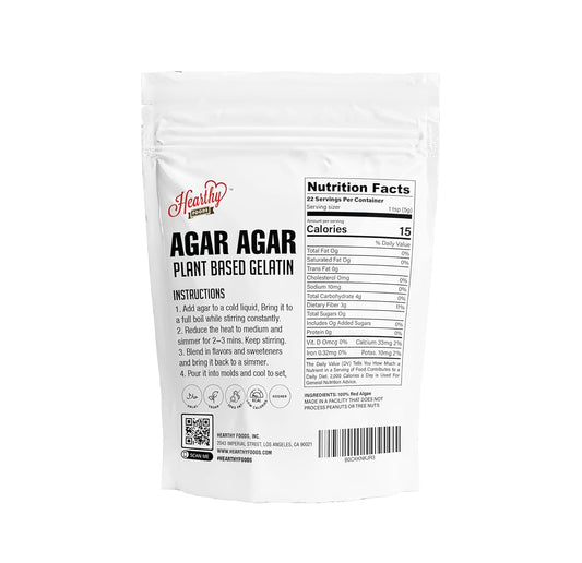 Hearthy Foods Agar Agar Powder (4Oz) Vegan Gelatin Substitute, Certified Halal, Kosher, Gluten-Free, Non-Gmo, 100%, Sugar-Free, Kosher, Halal, Desserts, 100% Natural Red Algae