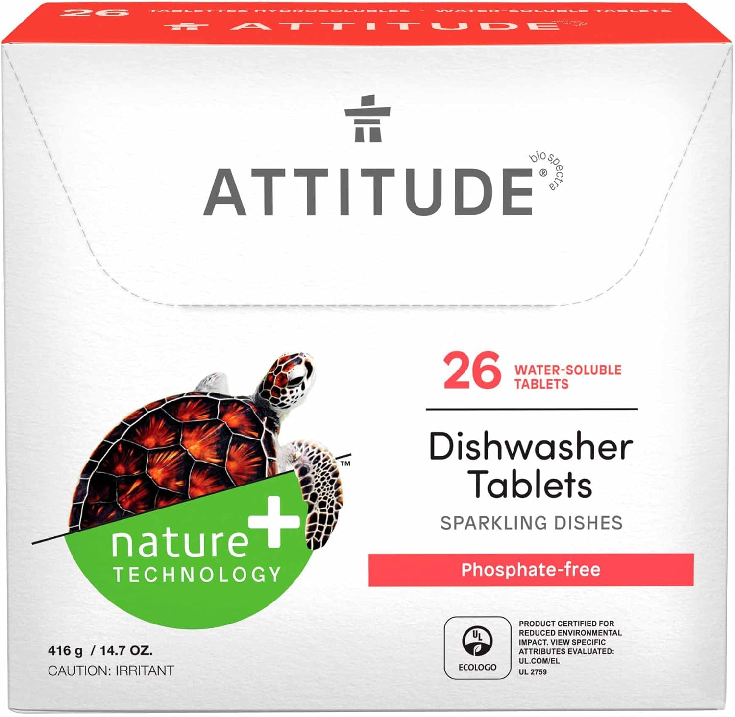ATTITUDE Dishwasher Pods, Naturally Derived Dishwashing Detergent, Vegan and Plant-Based Dish Soap Tablets, Phosphate Free, Unscented, 26 Count