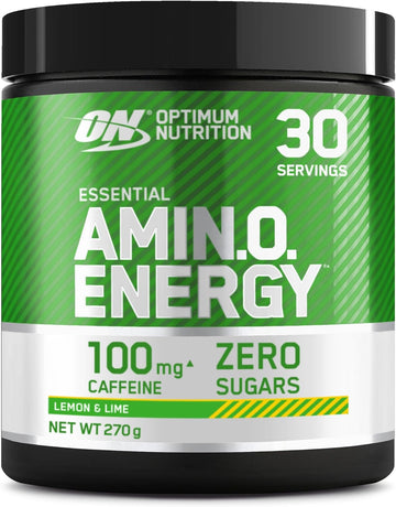 Optimum Nutrition Amino Energy Pre Workout Powder, Energy Drink With Amino Acids, Bcaa, L-Glutamine And L-Leucine, Food Supplement With Vitamin C And Caffeine, Lemon Lime Flavour, 30 Servings, 270 G