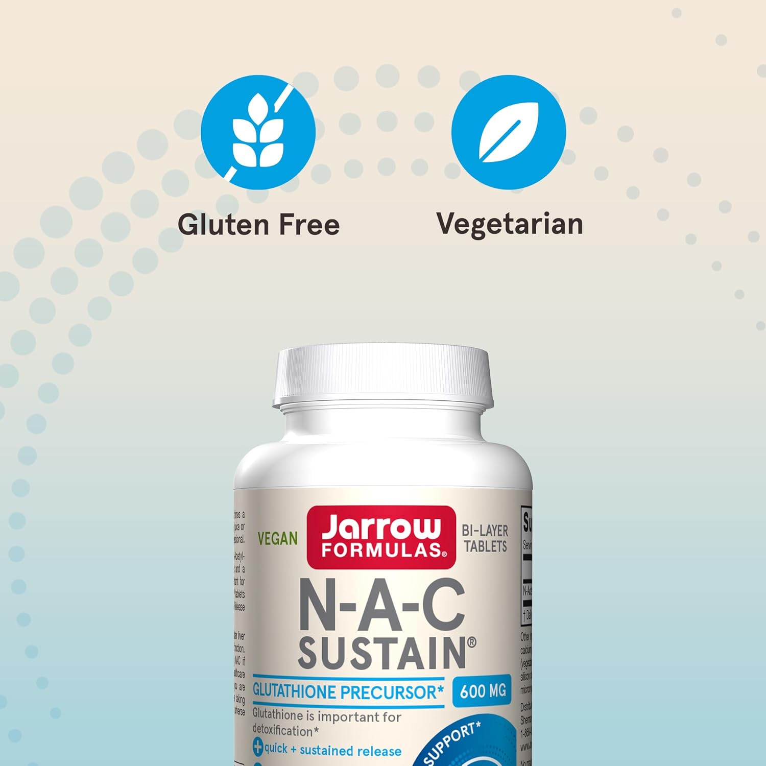 Jarrow Formulas® N-A-C Sustain® 600 Mg, Dietary Supplement, Amino Acid Support For Liver Health And Antioxidants, 60 Tablets, 60 Day Supply