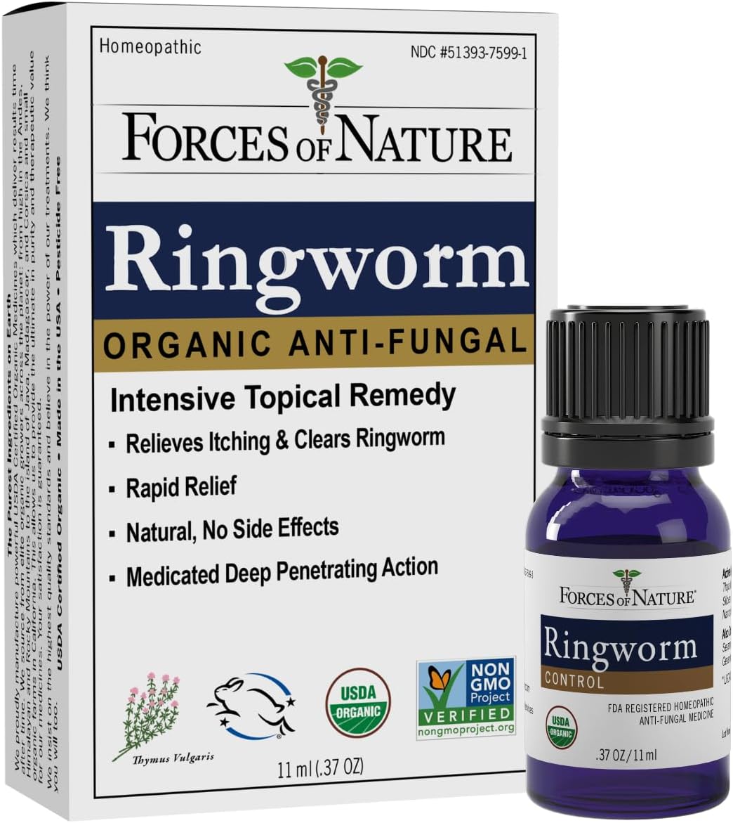 Forces Of Nature Ringworm Treatment For Humans, Organic Homeopathic Medicine, 0.37 Fl Oz, Antifungal Multi Symptom Relief From Itchy, Red & Irritated Skin Associated With Ringworm, Non Gmo : Health & Household