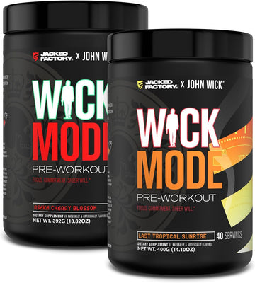 Jacked Factory X John Wick - Wick Mode Pre Workout Powder - Intense Energy, Battle-Ready Focus, Unstoppable Commitment, And Sheer Will - Last Tropical Sunrise & Osaka Cherry Blossom (80 Servings)